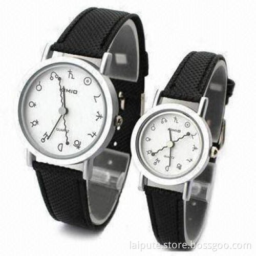 Couples Wristwatches in Black, with Fabric Watchband and Alloy Case